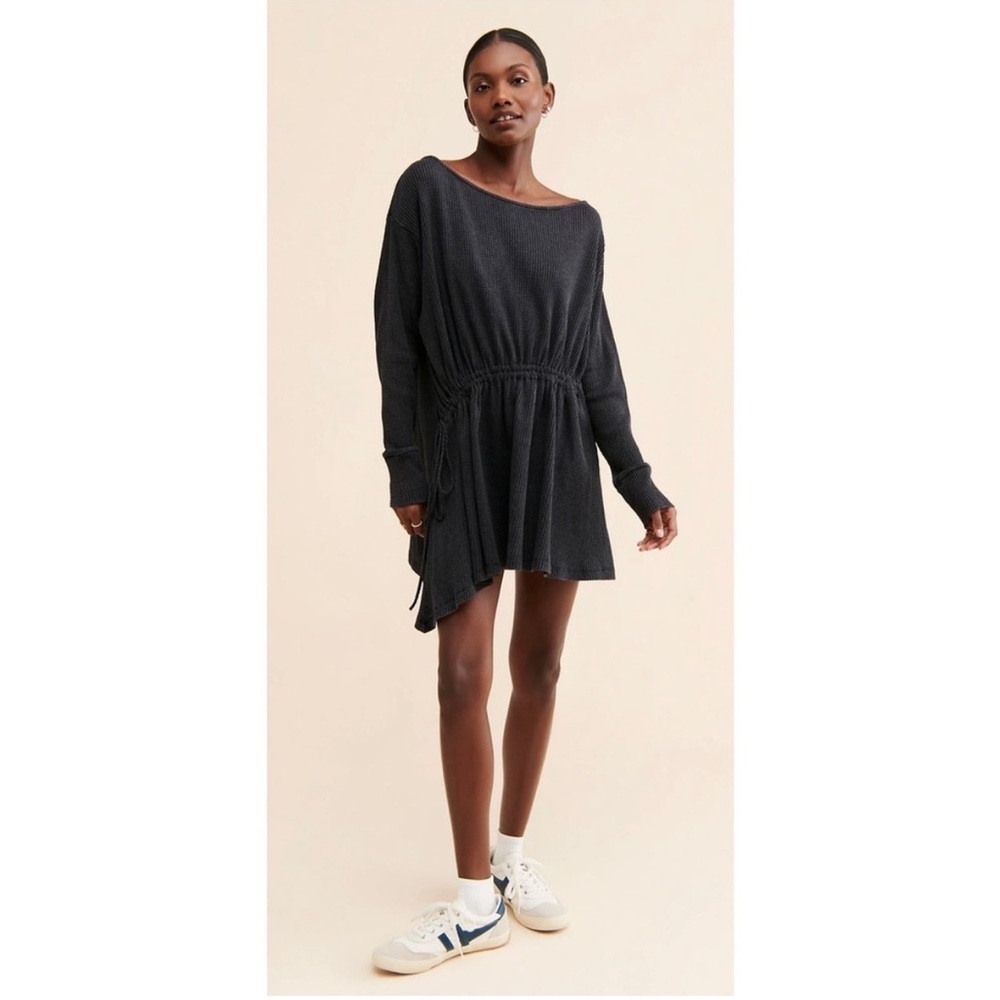 Free People Josie Thermal Waffle Knit Asymmetrical Dress Gray Size Medium